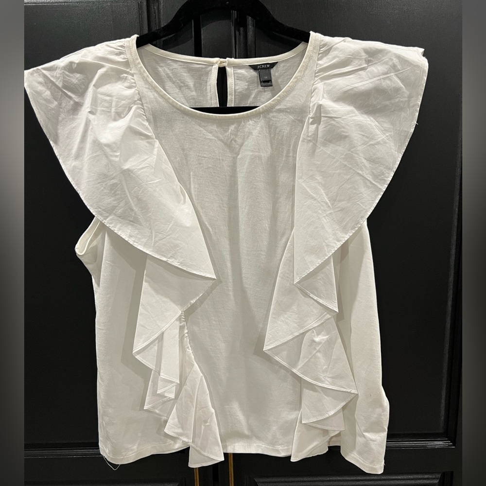 J. Crew White Ruffled Blouse